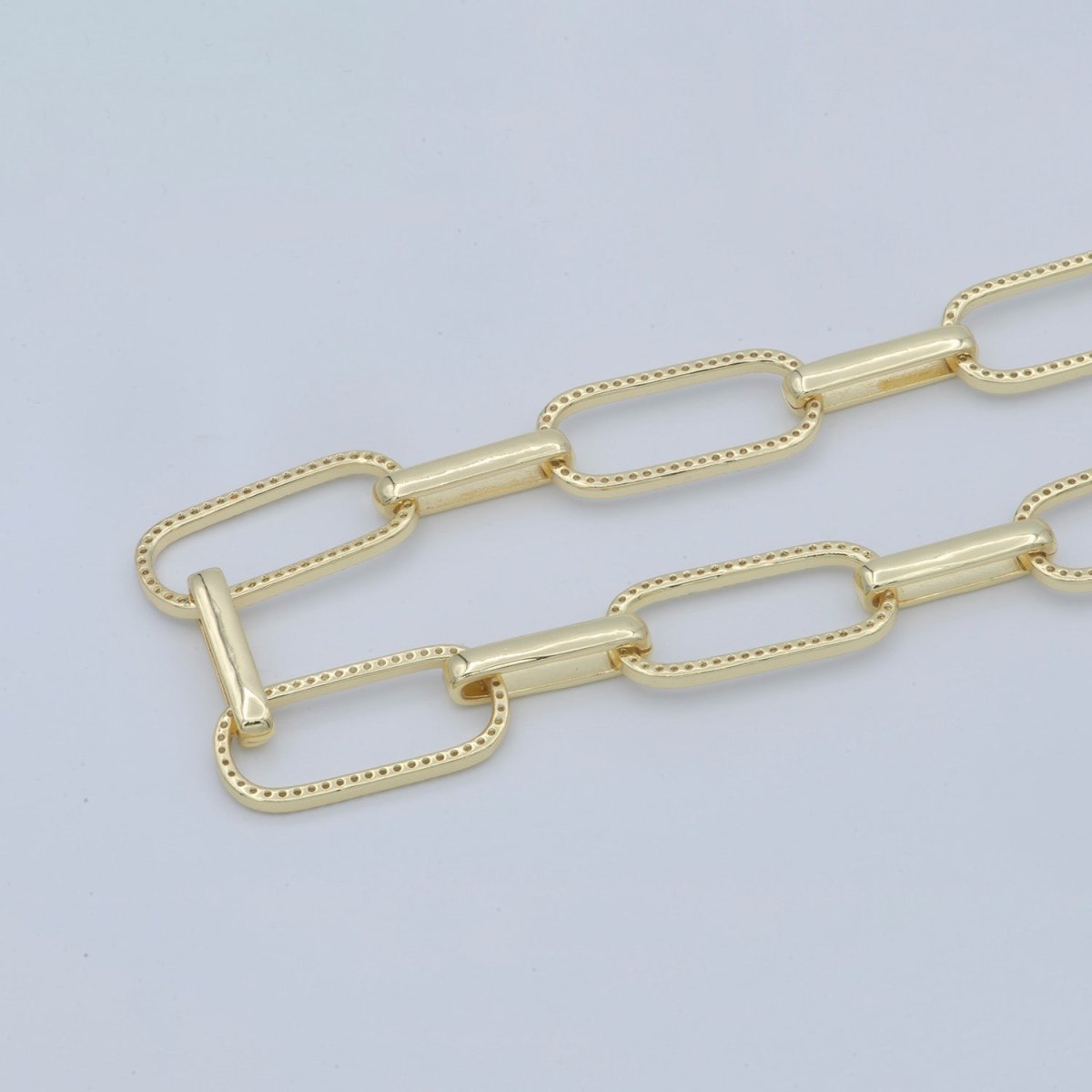 Bold Gold Micro Pave Paperclip Chain by Meter, CZ Specialty Link Chain Necklace by Meter, For Fashion Jewelry Making, 24K Gold Filled UNIQUE PAPER CLIP For Necklace Bracelet Anklet Supply Component | ROLL-489(O-077) Clearance Pricing - DLUXCA