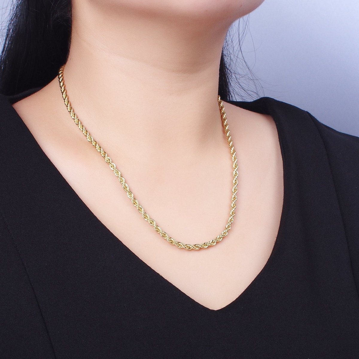 Bold Gold Rope necklace, Thick Chunky chain necklace 4mm Twist Necklace 18", 20 inch + 2 inch extender | WA-1536 WA-1537 Clearance Pricing - DLUXCA