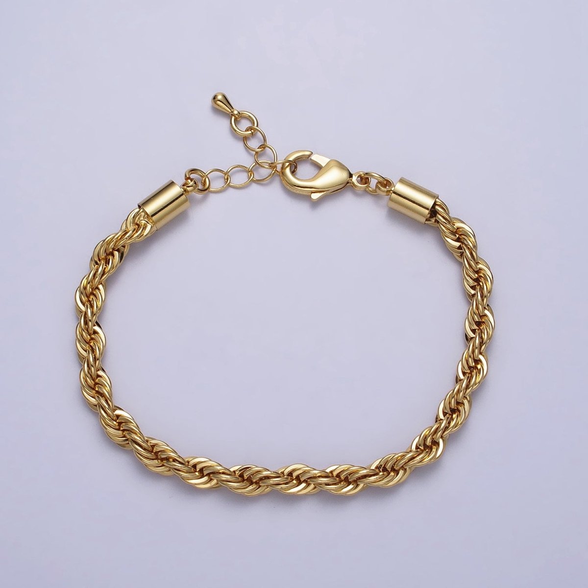 Bold Gold Twisted Rope Chain Bracelet Silver Chunky Rope Chain bracelet 5mm thickness | WA-1540 WA-1541 Clearance Pricing - DLUXCA