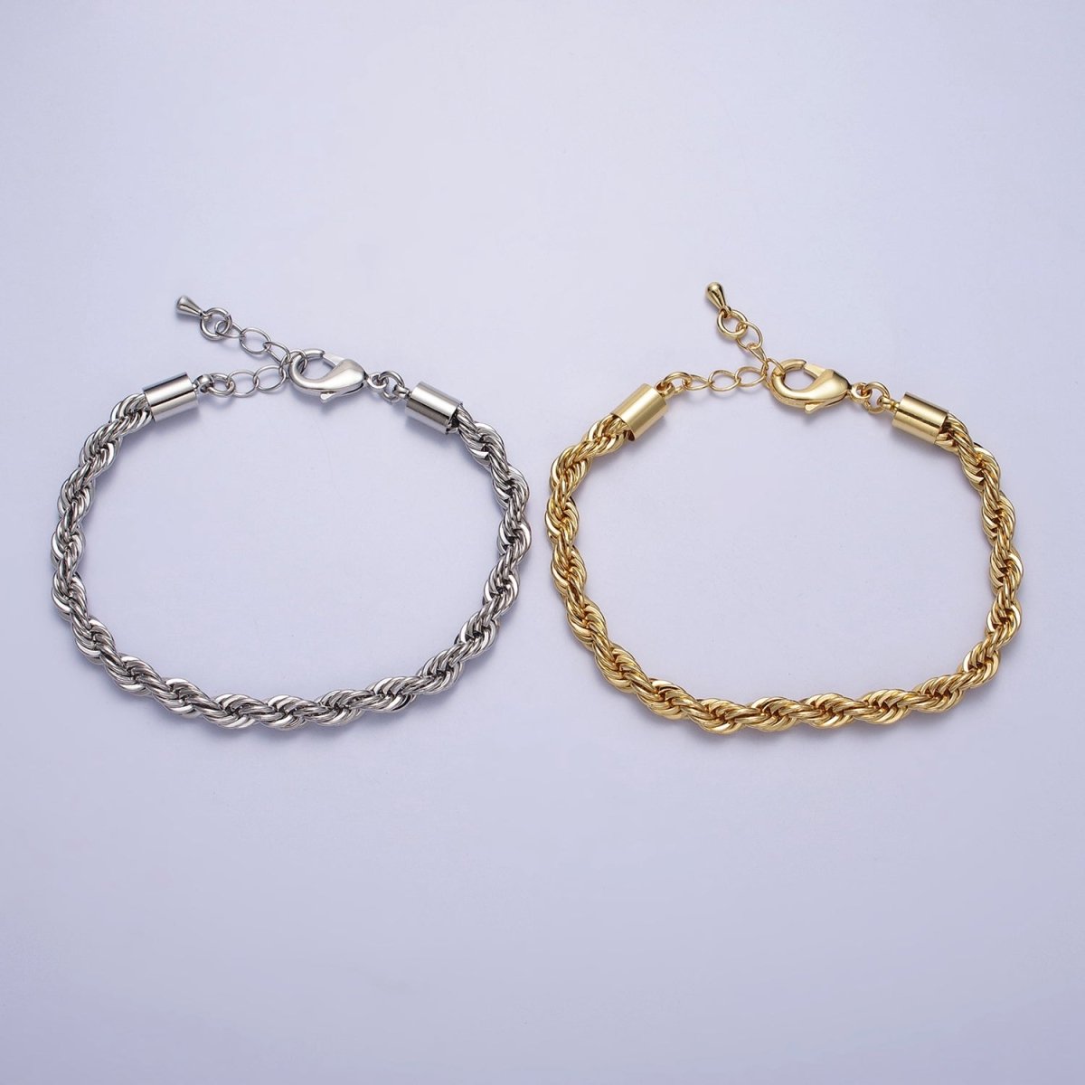 Bold Gold Twisted Rope Chain Bracelet Silver Chunky Rope Chain bracelet 5mm thickness | WA-1540 WA-1541 Clearance Pricing - DLUXCA
