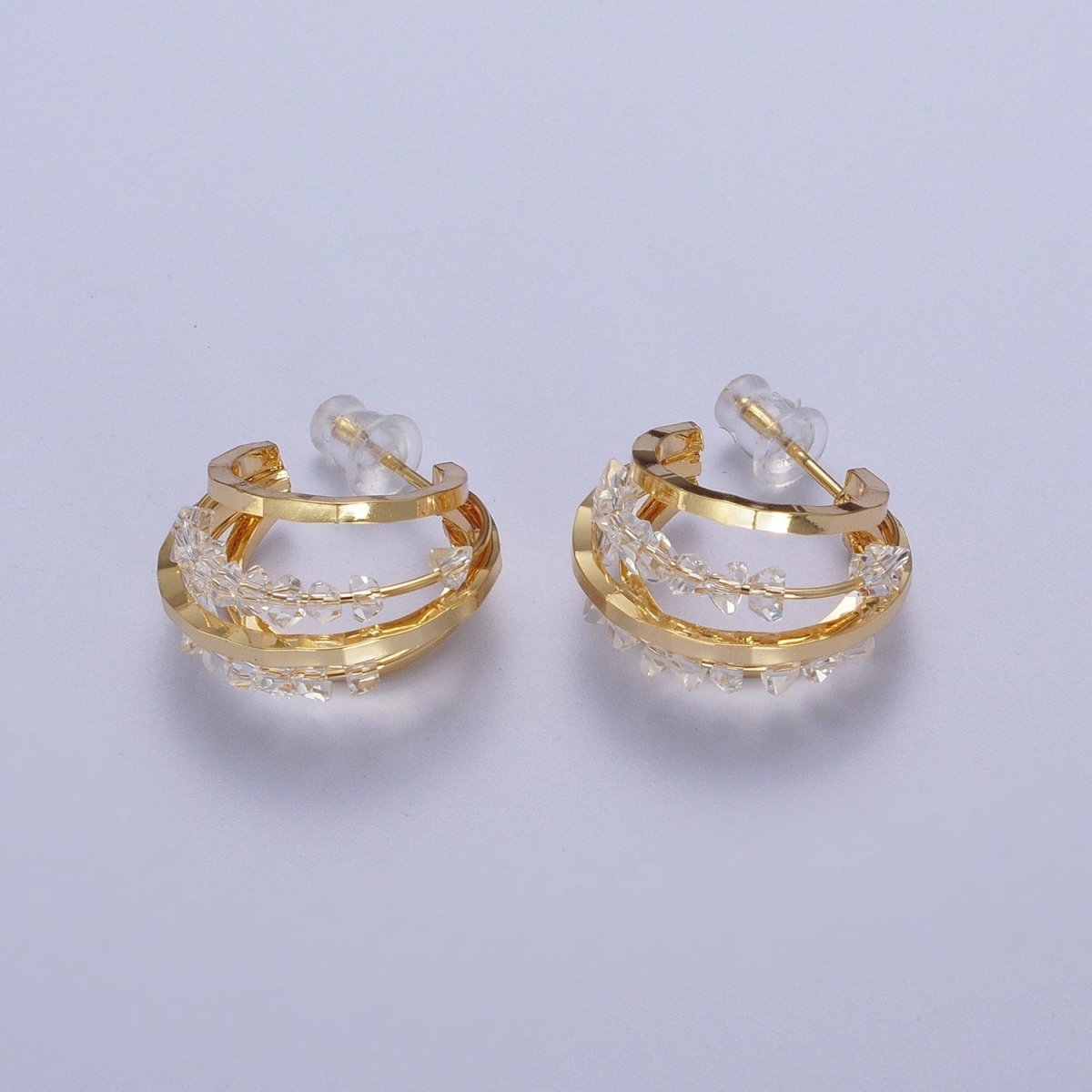 Bold Hoop Earring with Faceted Clear Beads for Woman AE-1021 - DLUXCA