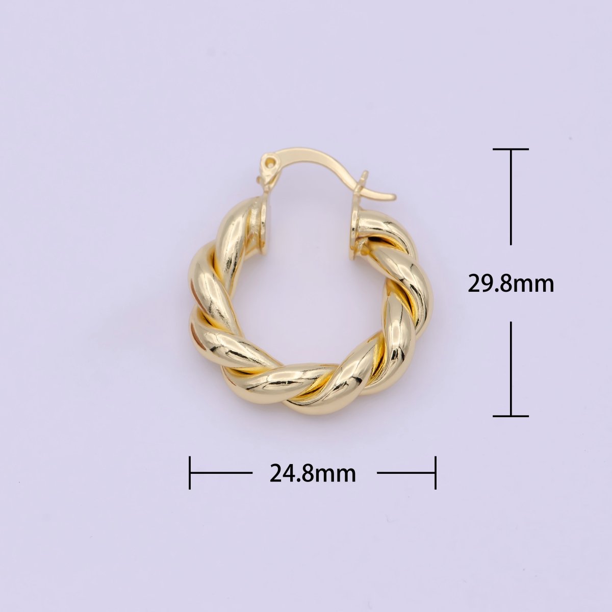 Bold Rope Design Gold hoop Twisted Earring 25mm Everyday Wear Jewelry T-260 - DLUXCA