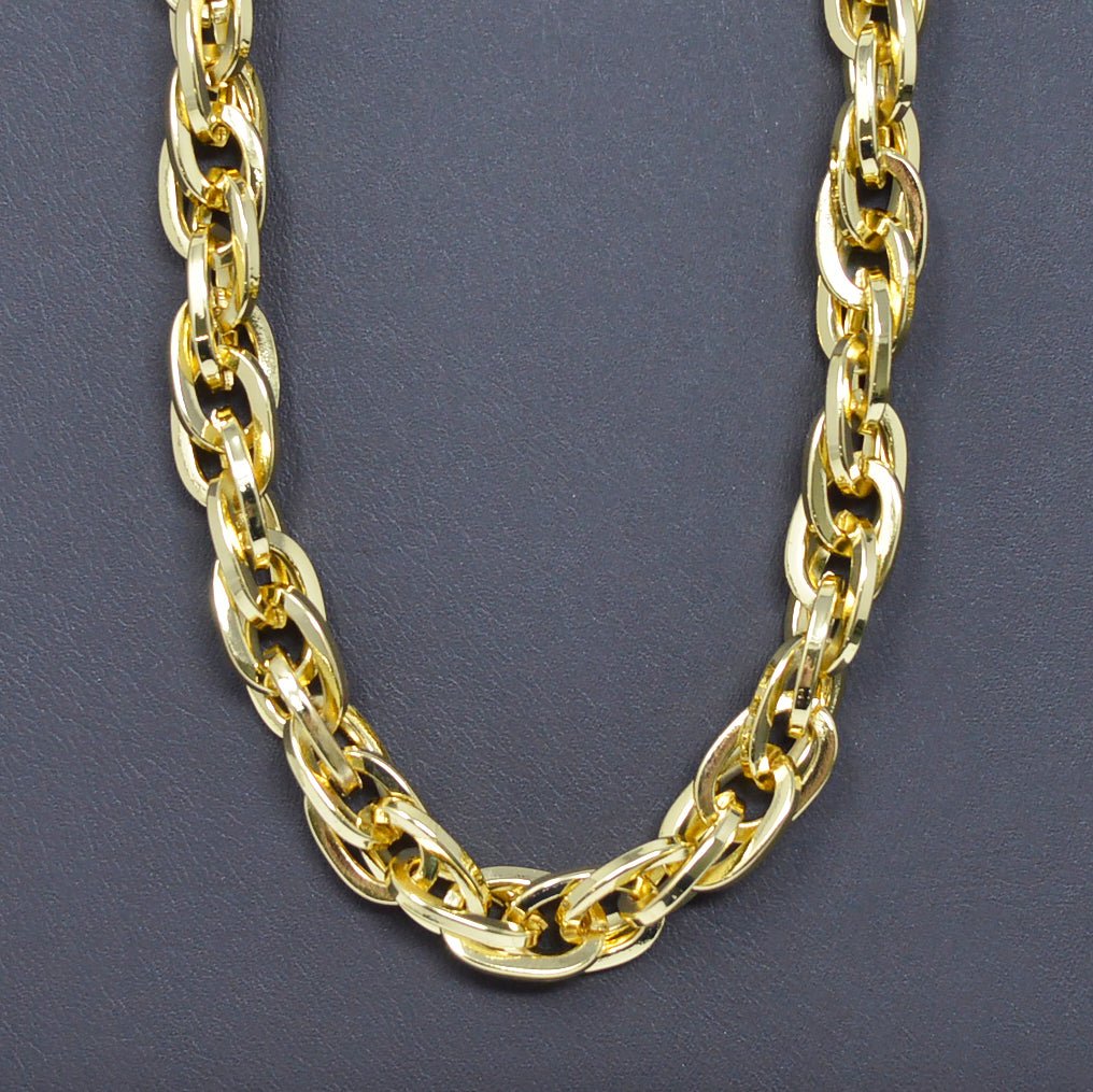 Bold Rope Open Chain 24K Gold Filled by Yard, Double Oval Link Chain, Yellow Gold Thick Rope for DIY Craft | ROLL-453 Clearance Pricing - DLUXCA