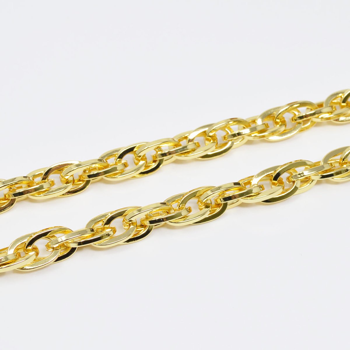 Bold Rope Open Chain 24K Gold Filled by Yard, Double Oval Link Chain, Yellow Gold Thick Rope for DIY Craft | ROLL-453 Clearance Pricing - DLUXCA