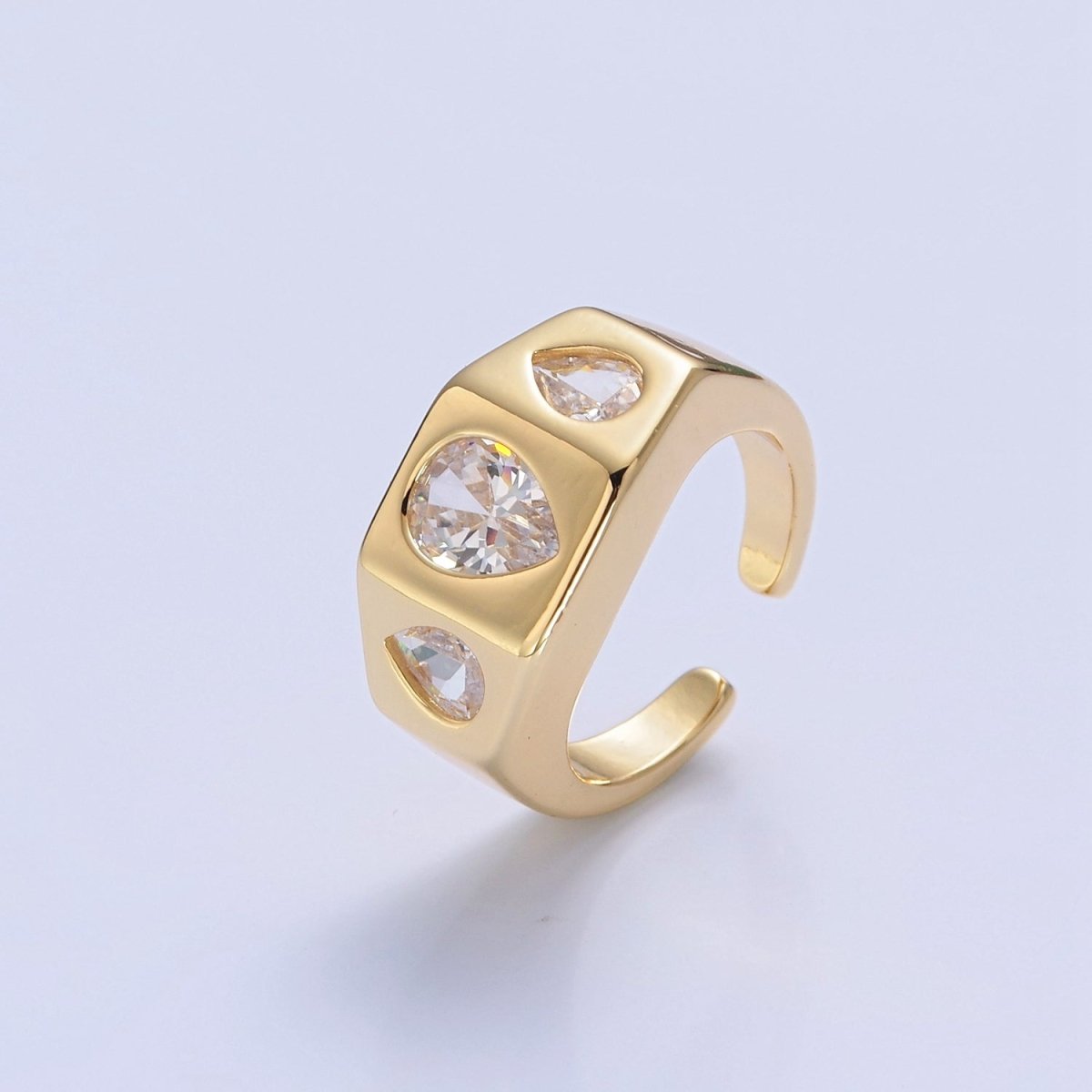 Bold Signet Ring Tear Drop CZ Stone For Statement Jewelry O-2201 - DLUXCA
