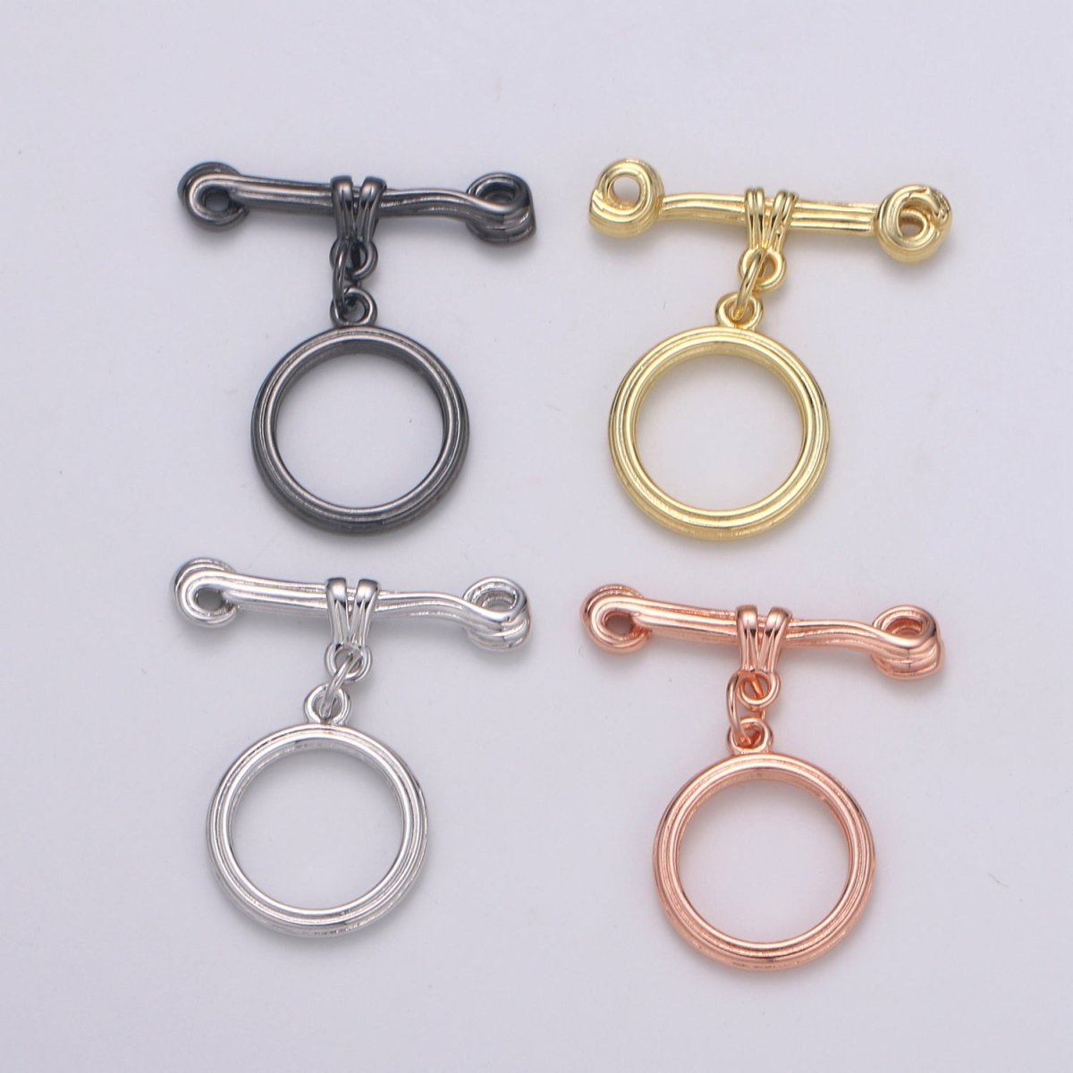 Both sided design Gold Toggle Clasp with jump ring chose color-Gold, Rose Gold Black, Silver OT Clasp for Jewelry Making Supply L-216~L-219 - DLUXCA