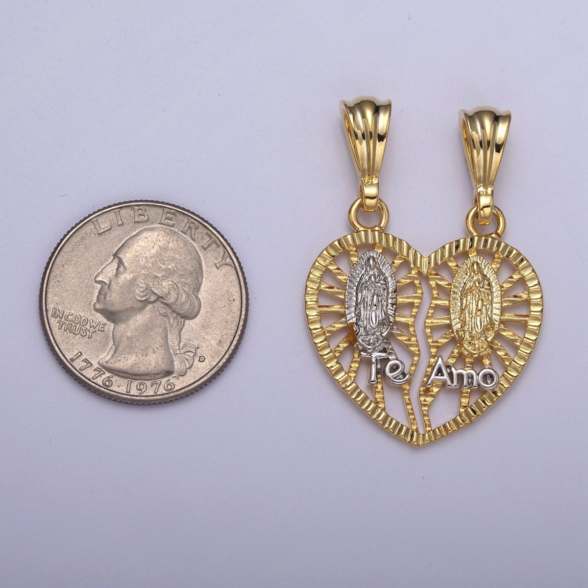 Breakable 24K Gold Filled Guadalupe Virgin Heart "Te Amo" Pendant Necklace - Cadena "Virgen de Guadalupe H-169 - DLUXCA