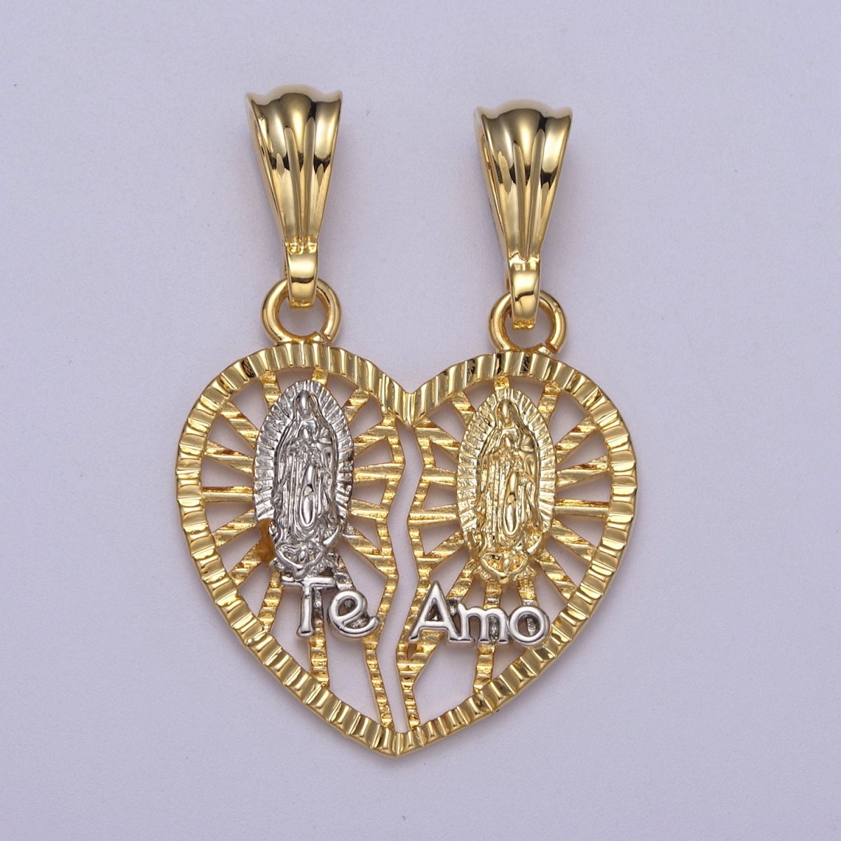 Breakable 24K Gold Filled Guadalupe Virgin Heart "Te Amo" Pendant Necklace - Cadena "Virgen de Guadalupe H-169 - DLUXCA