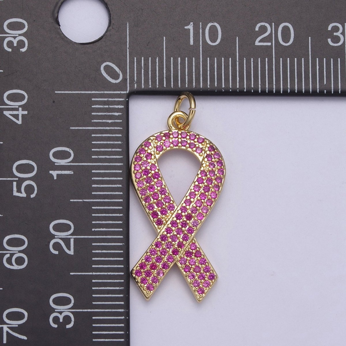 Breast Cancer Awareness PiNK Ribbon Gold Filled PENDANT for Necklace Bracelet component N-372 - DLUXCA