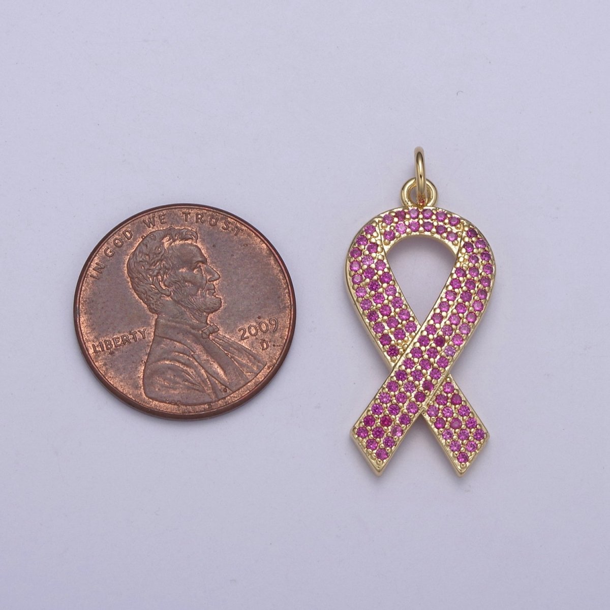 Breast Cancer Awareness PiNK Ribbon Gold Filled PENDANT for Necklace Bracelet component N-372 - DLUXCA