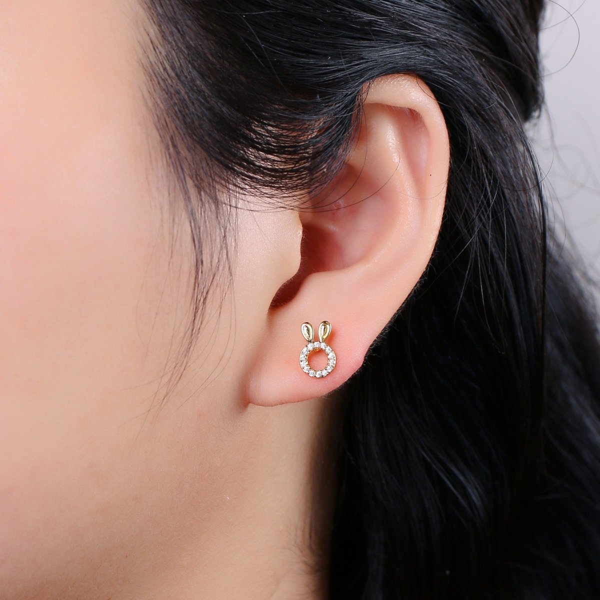 Bunny Stud Earrings • Rabbit Earrings • Rabbit Jewelry • Gold Micro Pave Animal Earrings • Stud Earrings • Valentine gift• Cute Earrings Q-364 - DLUXCA