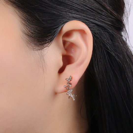 Butterfly ear climber, butterfly earrings, ear climber gold, ear crawler, dainty earrings, minimalist earrings, gold earrings P-002 - DLUXCA