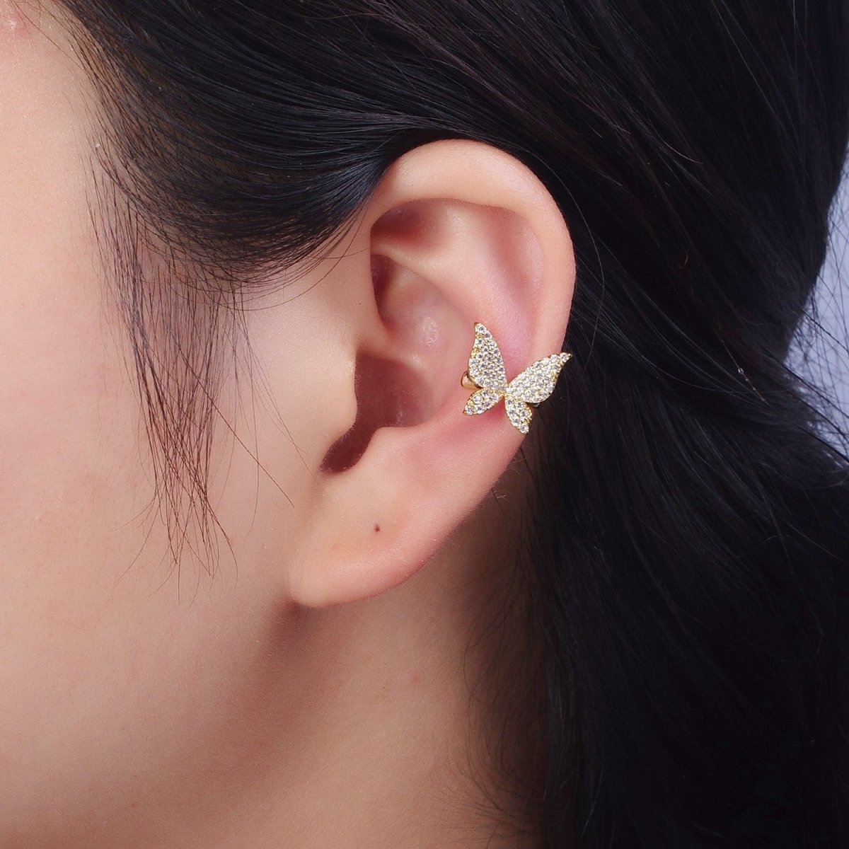 Butterfly Ear Cuff Earrings, Cute Butterfly Earrings With Micro Pave Cubic Zirconia Gold Animal Earrings, Minimalist Jewelry Y-069 - DLUXCA
