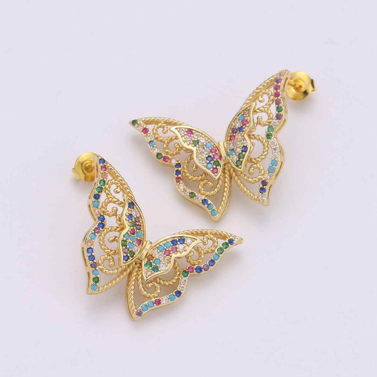 Butterfly earrings, Mariposa Butterfly stud earrings, Statement earrings, Micro Pave Stud delicate studs, gold earrings, Animal earrings Q-524 - DLUXCA