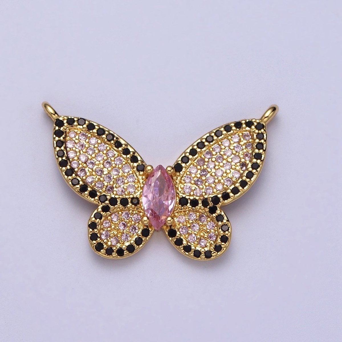 Butterfly Micro Paved CZ Black Pink Marquise Gold Link Connector | Y-671 - DLUXCA