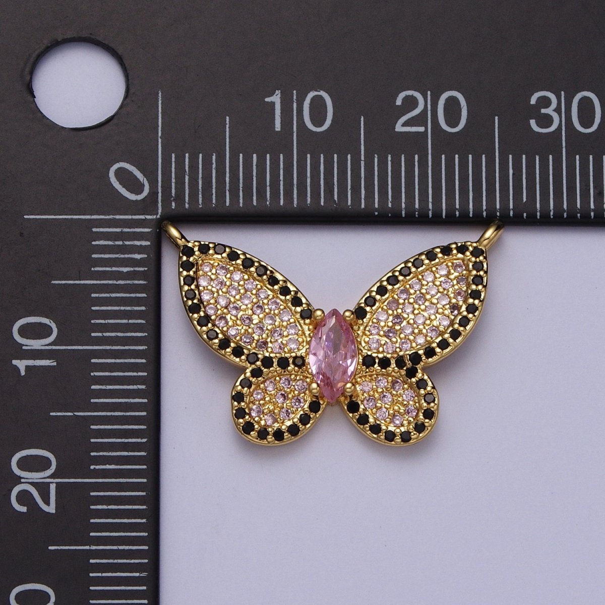 Butterfly Micro Paved CZ Black Pink Marquise Gold Link Connector | Y-671 - DLUXCA