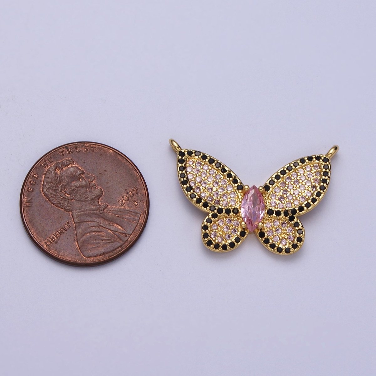 Butterfly Micro Paved CZ Black Pink Marquise Gold Link Connector | Y-671 - DLUXCA