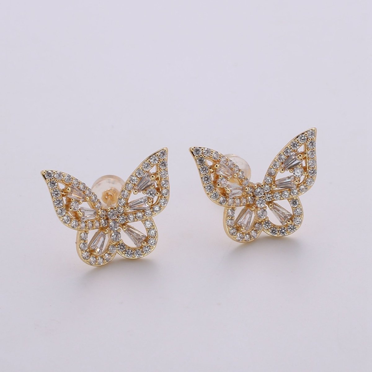 Butterfly Stud, Pavé cz diamonds, cubic zirconia gold Stud earrings, gold Insect Earring, Micro Pave stones, Valentine gift Q-347 - DLUXCA