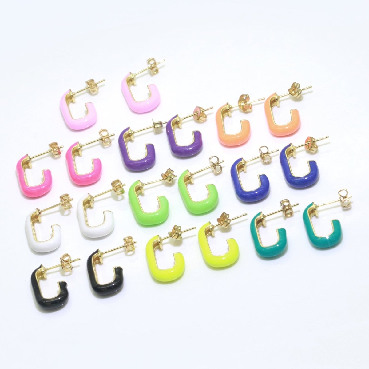 Candy Neon Enamel Hoops Earring Colorful C Shaped Earring for Everyday Wear T-082 ~ T-091 - DLUXCA