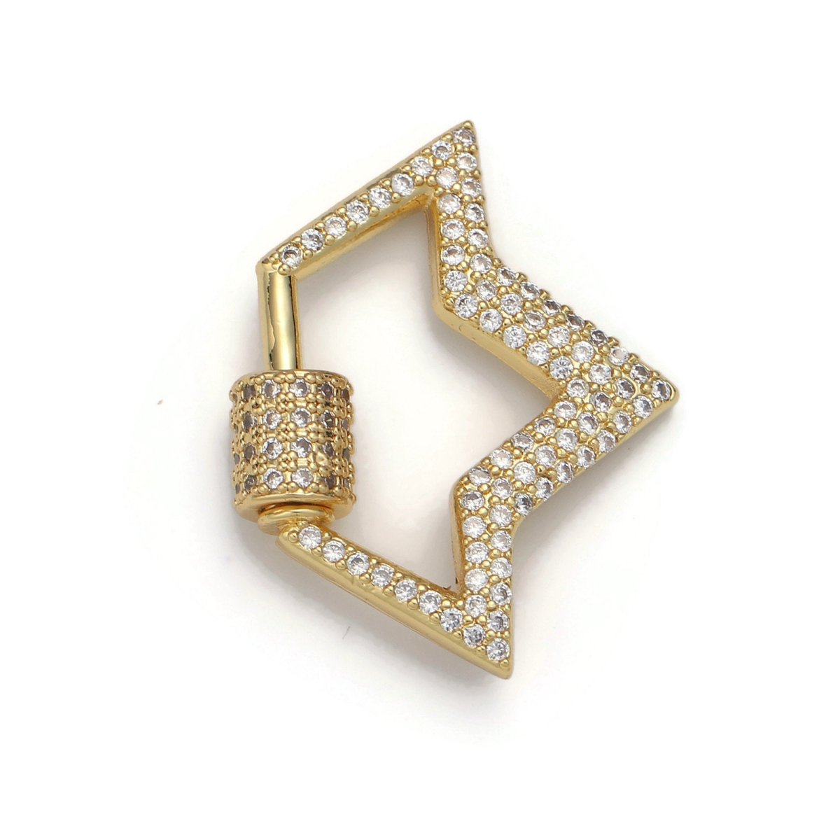 Carabiner Screw Clasp, Screw Clasp Crown , Interlocking Crown Clasp, Pave Crown Shaped Clasps, Gold Color, K-490 - DLUXCA