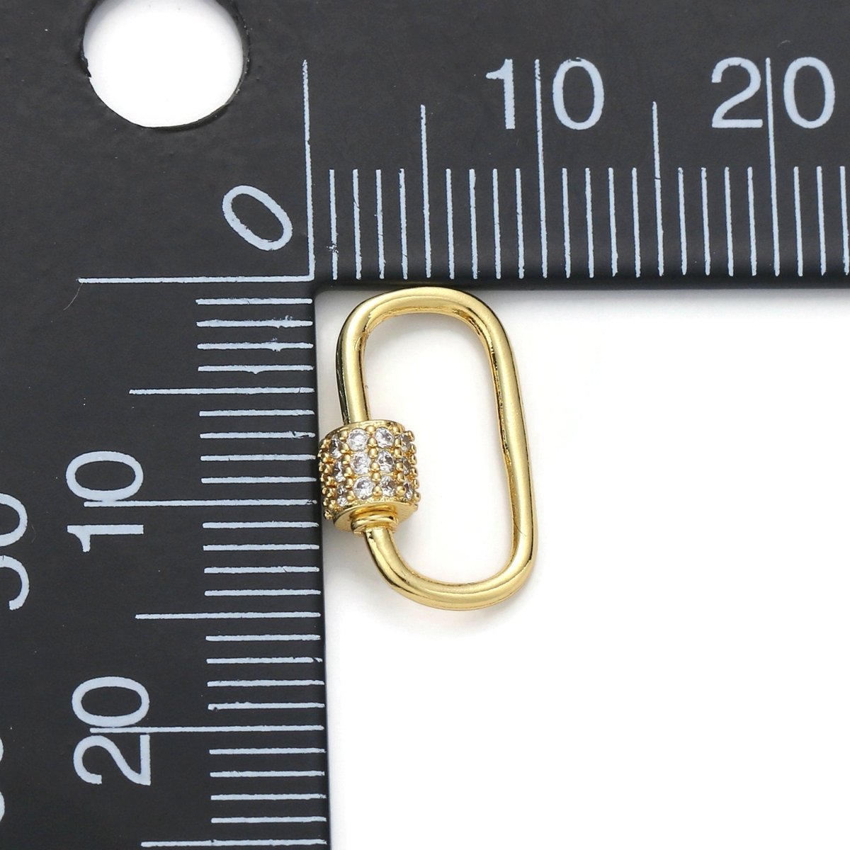 Carabiner Screw Clasp, Screw Clasp Oval, Interlocking Oval Clasp, Pave Oval Shaped Carabiner Clasps, Gold Color Option K-471 - DLUXCA