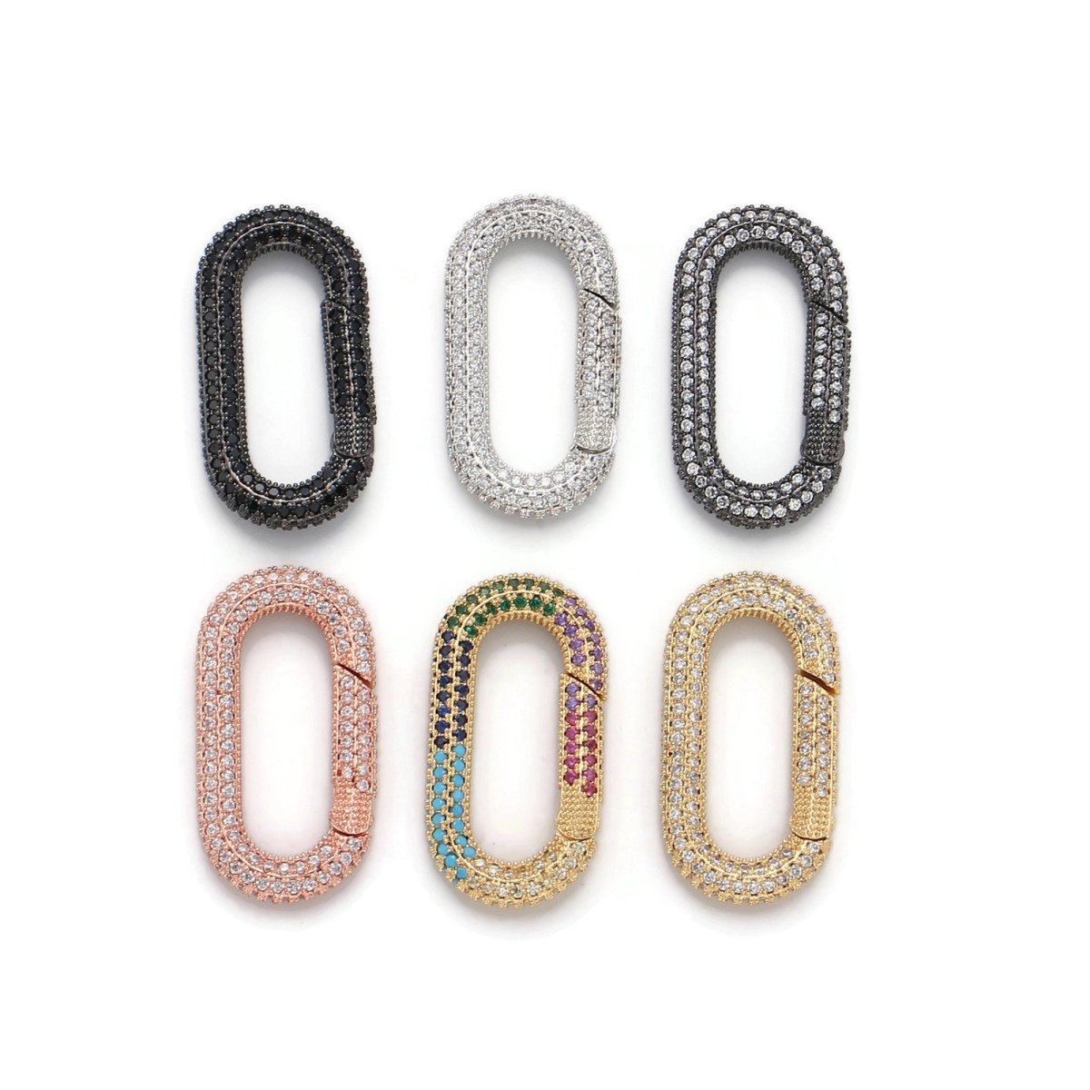 Carabiner Screw Clasp, Screw Clasp Oval Lock, Interlocking Oval Clasp, Pave Oval Shaped Lock Clasps, Multiple color options, K-376 K-378 - DLUXCA