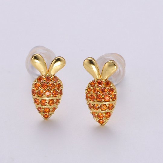 Carrot Stud Earrings • Cute Earrings • Rabbit Jewelry • Gold Micro Pave Vegetable Earrings • Stud Earrings • Valentine gift Q-367 - DLUXCA