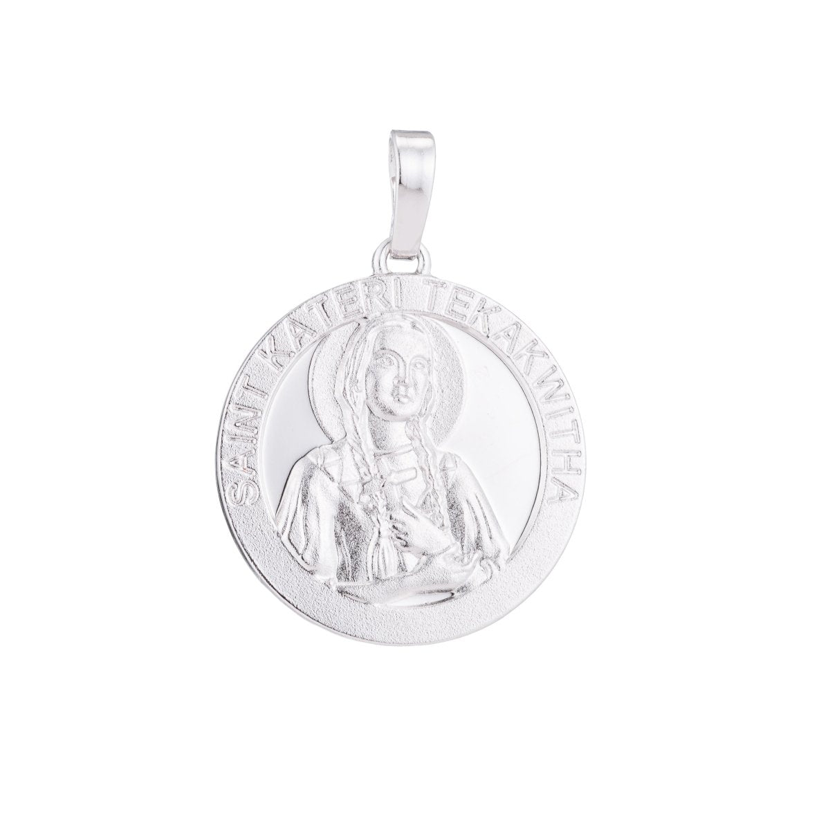 Catholic Medals Charms- Saint Kateri Tekakwitha - Lily of Mohawks Saint Coin Christian Catholic 18K, 24K Yellow gold Filled Pendant-medallas San Kateri Religious Jewelry H-518 - DLUXCA