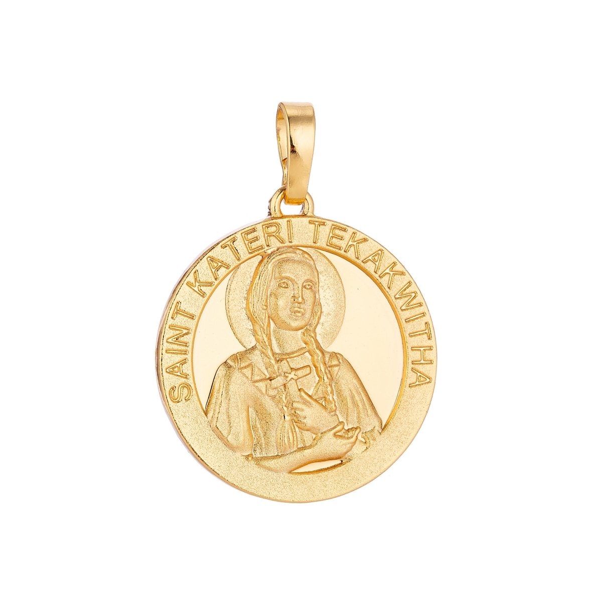 Catholic Medals Charms- Saint Kateri Tekakwitha - Lily of Mohawks Saint Coin Christian Catholic 18K, 24K Yellow gold Filled Pendant-medallas San Kateri Religious Jewelry H-518 - DLUXCA