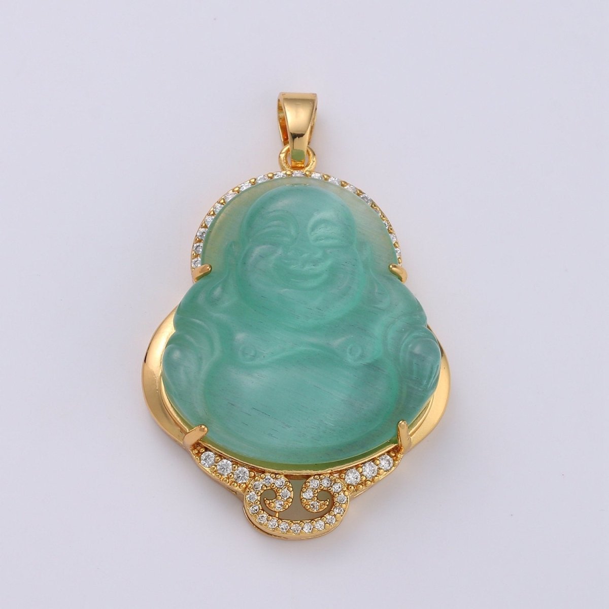 Cat's eye Buddha Cubic Pendant 24K Gold Filled Buddha Pendant Green Cat's Eye Buddha Charm CubicBuddha Necklace for Religious Jewelry Supply O-165 O-166 - DLUXCA