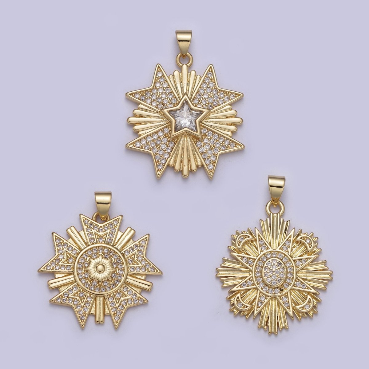 Celestial Collection Pendants Sun Moon Star Medallion Necklace Charm Gold Filled H-100 H-236 H-239 - DLUXCA