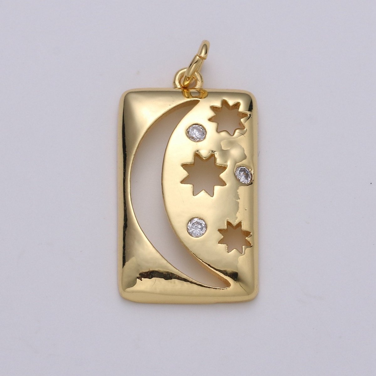 Celestial Jewelry Gold Crescent Moon Charm Star Tag Charm Jewelry Making Supply 24K Gold Filled Findings D-415 D-416 - DLUXCA