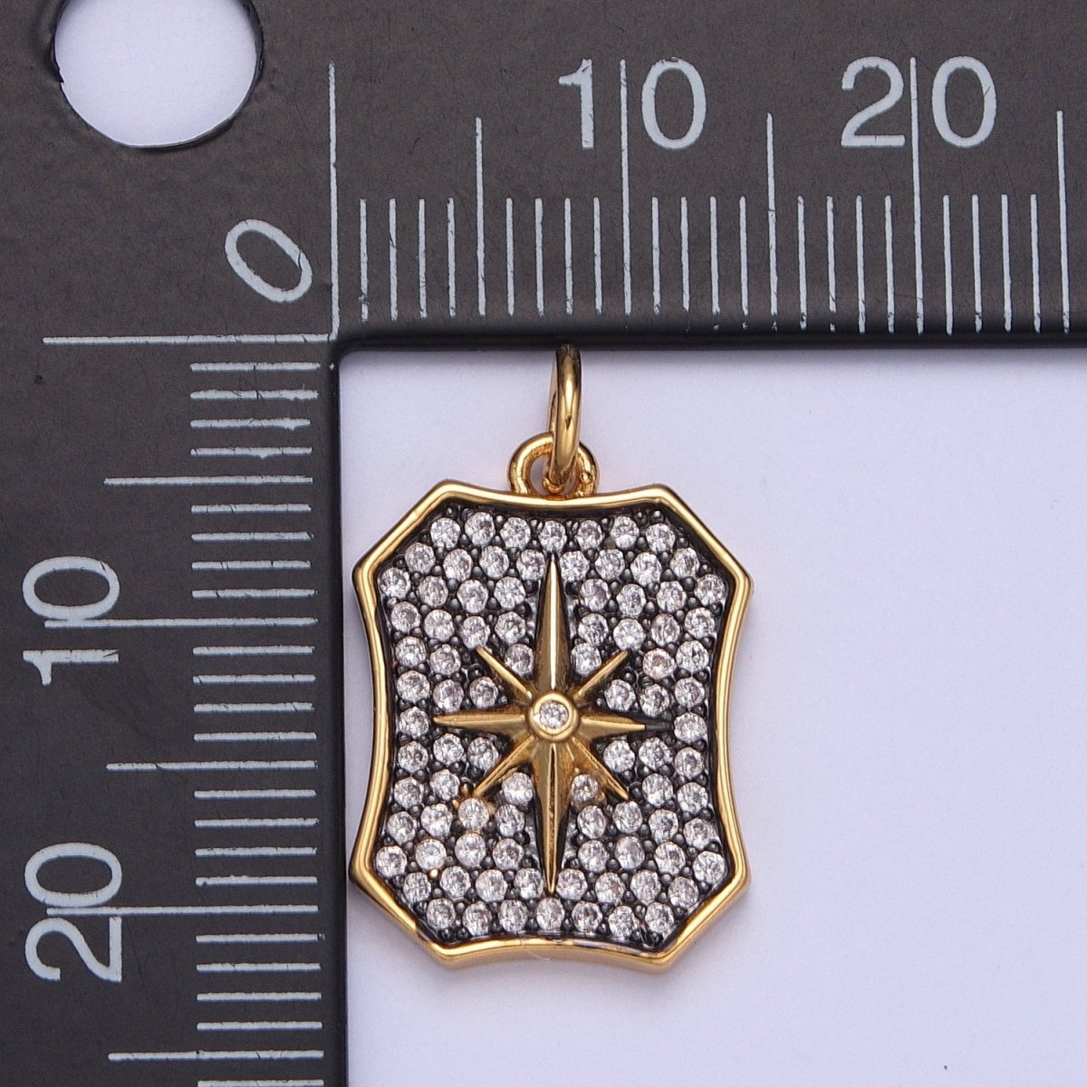 Celestial North Star CZ Micro Paved Geometric Gold Charm | W-203 - DLUXCA