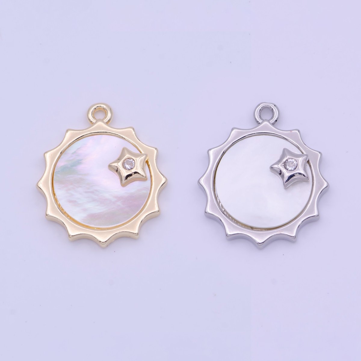 Celestial Shinning Shell Pearl Sun CZ Star Gold & Silver Charm | D-101 D-116 - DLUXCA