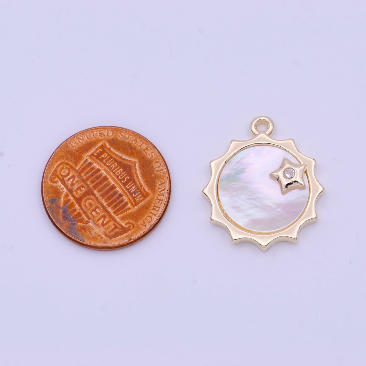 Celestial Shinning Shell Pearl Sun CZ Star Gold & Silver Charm | D-101 D-116 - DLUXCA