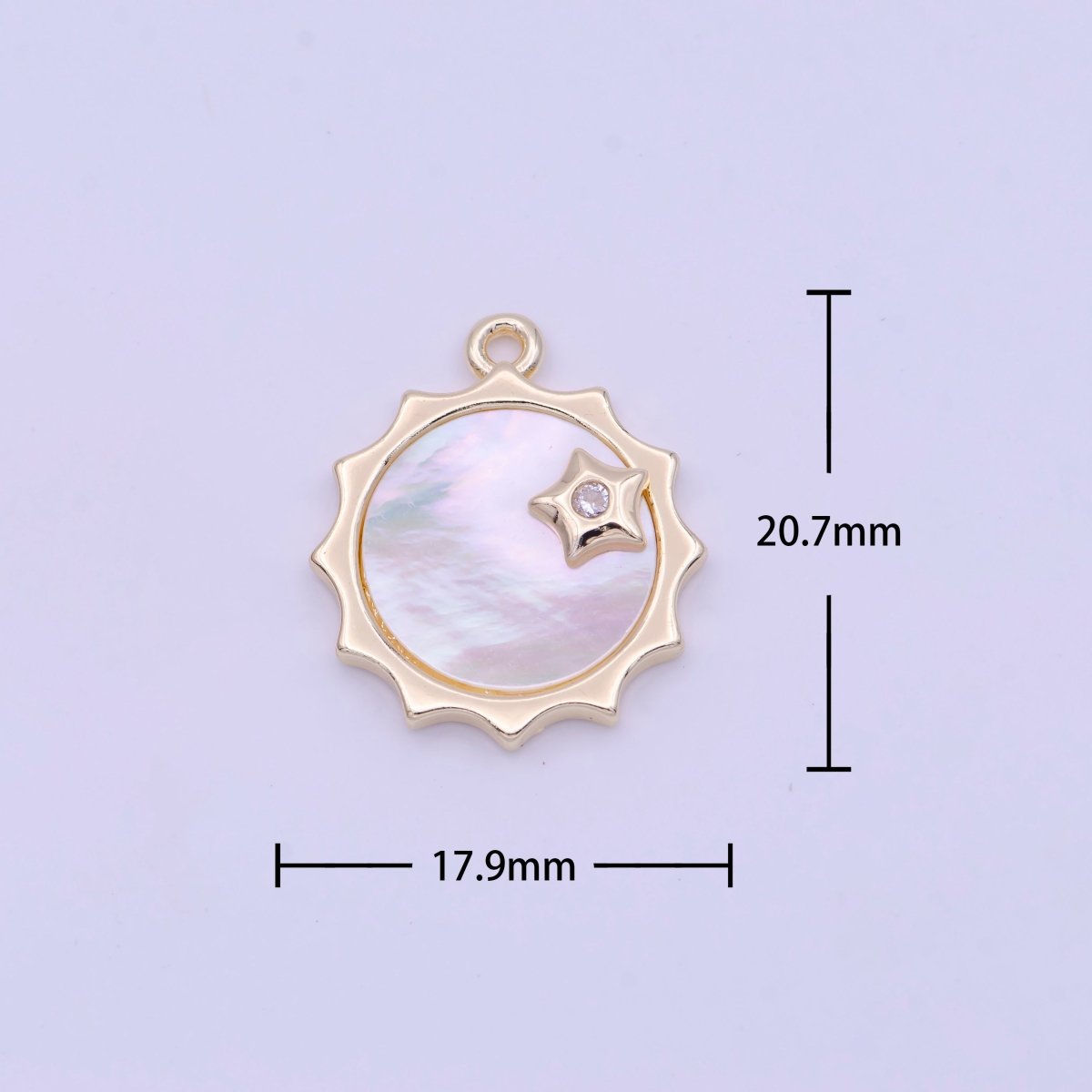 Celestial Shinning Shell Pearl Sun CZ Star Gold & Silver Charm | D-101 D-116 - DLUXCA