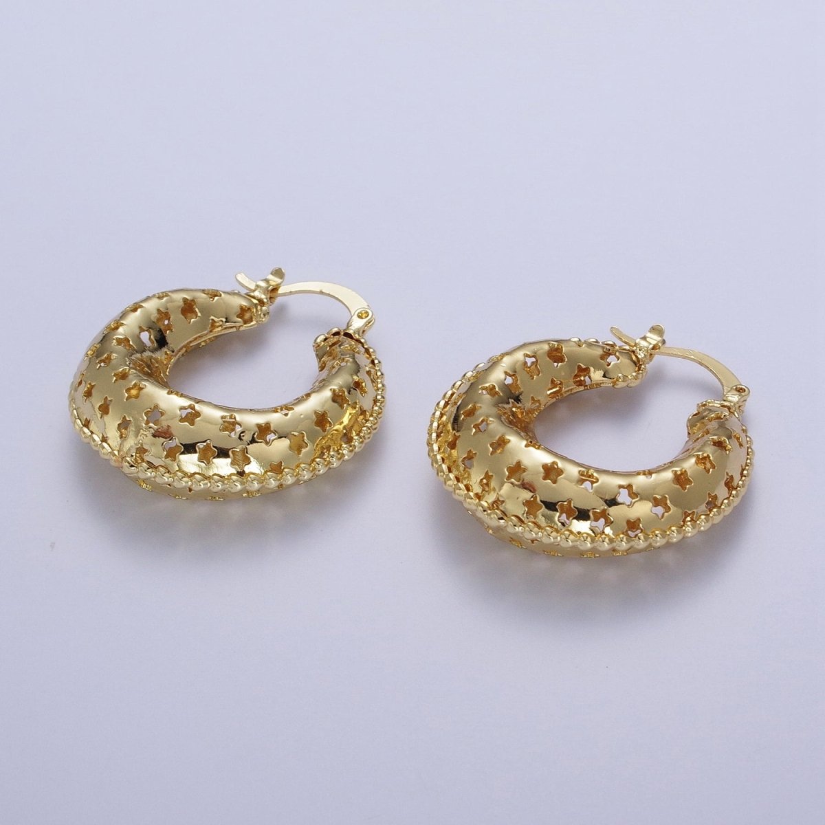 Celestial Stars Dome Hoop Latch Earrings in Gold & Silver | Y-098 Y-099 - DLUXCA