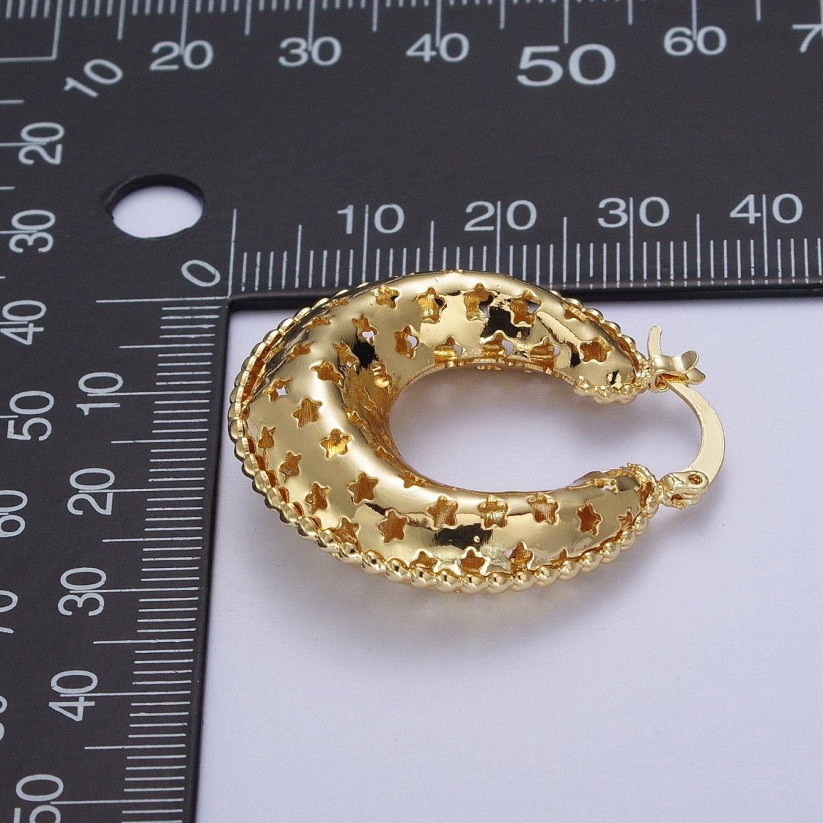 Celestial Stars Dome Hoop Latch Earrings in Gold & Silver | Y-098 Y-099 - DLUXCA