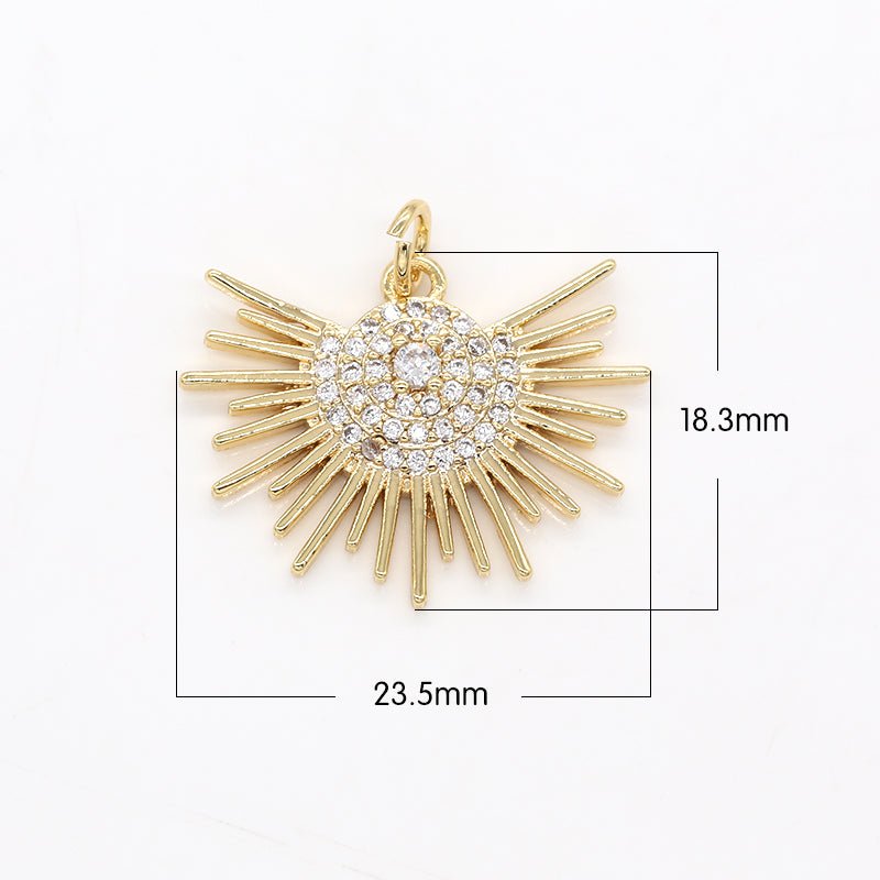 Centered Clear Crystal Golden Half Circle Sunburst Charm CZ Gold Plated Geometric Shape Charm Pendant GP-531 - DLUXCA