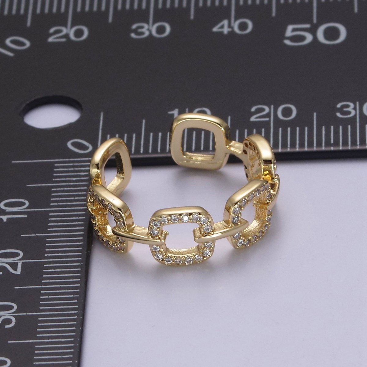 Chain Link CZ Cystral Paved Ring -Iced out chain link Ring, 14K Gold Filled ring, Staking Trendy ring S-389 - DLUXCA
