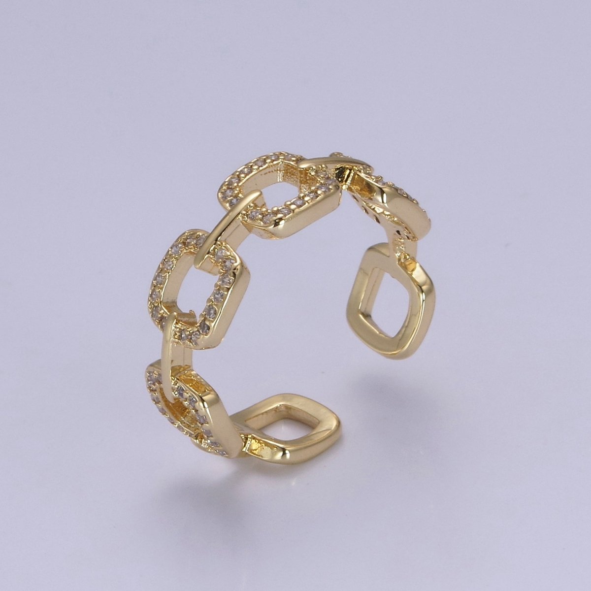 Chain Link CZ Cystral Paved Ring -Iced out chain link Ring, 14K Gold Filled ring, Staking Trendy ring S-389 - DLUXCA