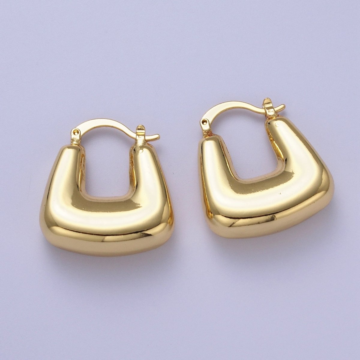 Chubby Boxy U-Shaped Latch Earrings in Gold & Silver | AB041 AB042 - DLUXCA
