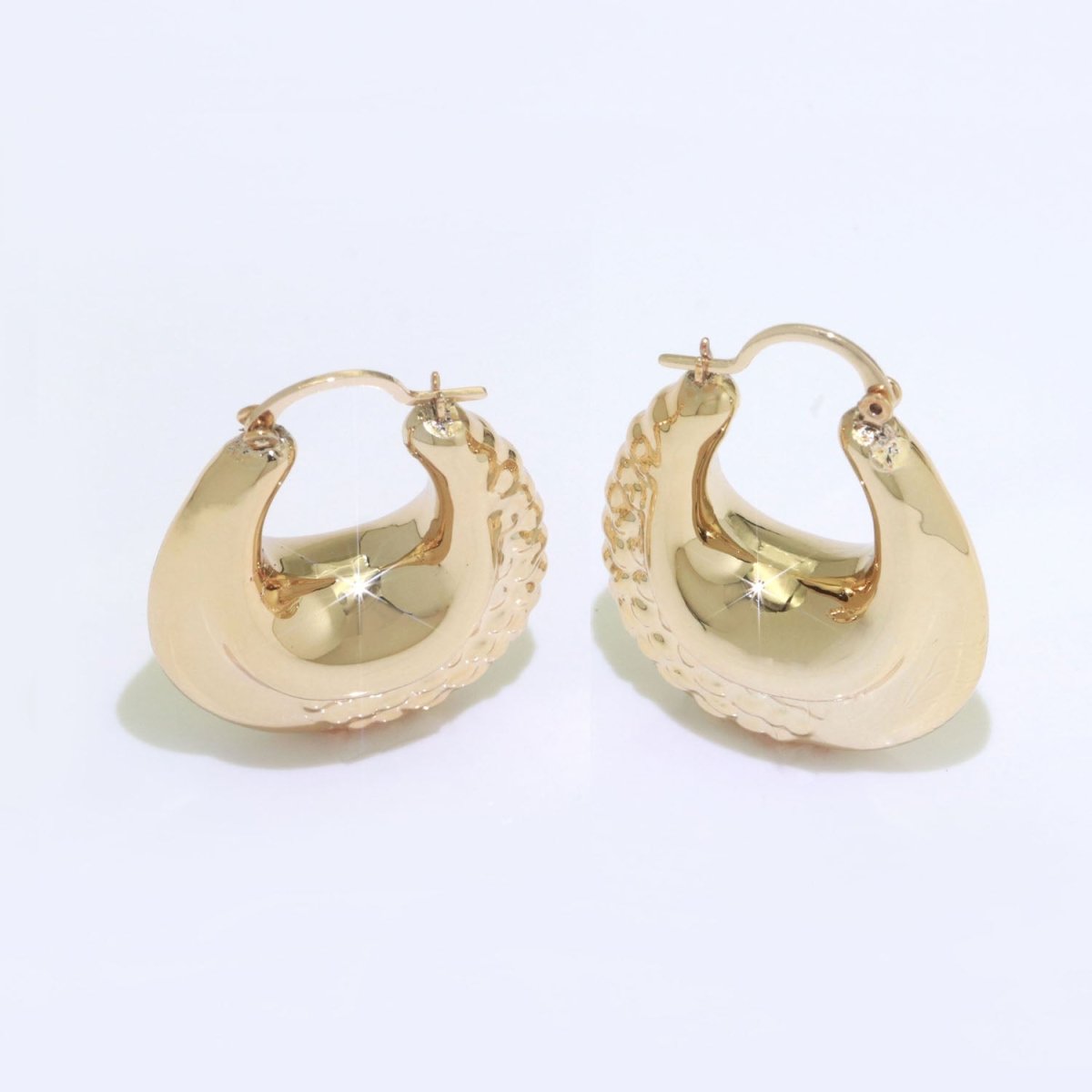 Chunky 14K Thick Gold Hoop Earring, Gold Vintage Medium Bold Statement Hoop Earring T-028 - DLUXCA