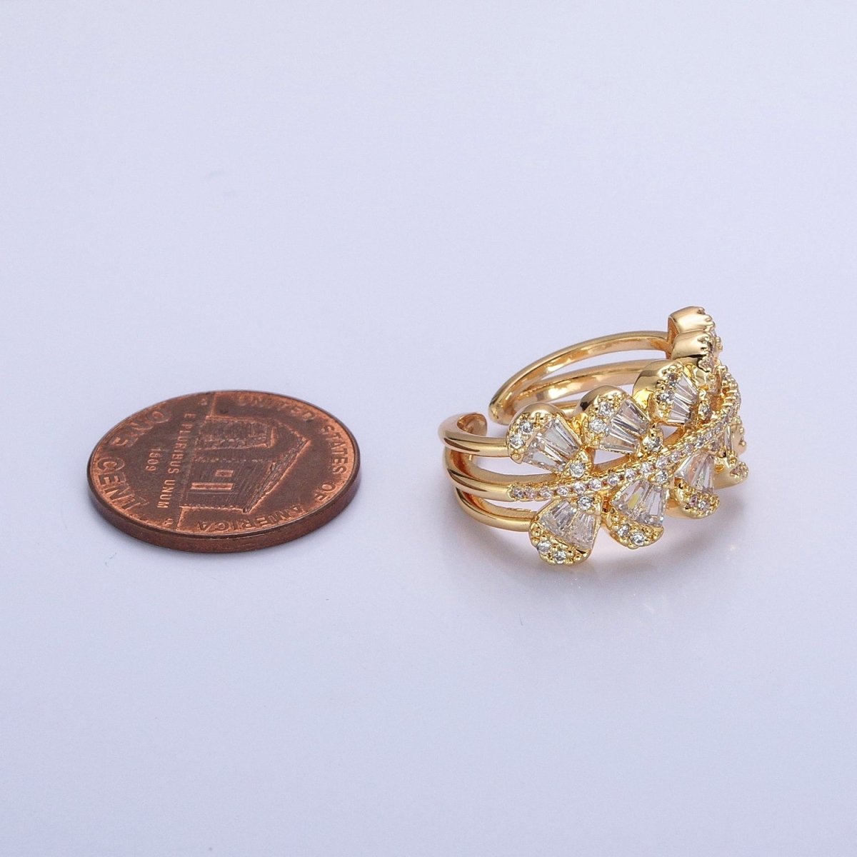 Chunky Baguette CZ Leaf Ring in Gold Filled for Stackable Jewelry Ring O-1551 O-1552 - DLUXCA
