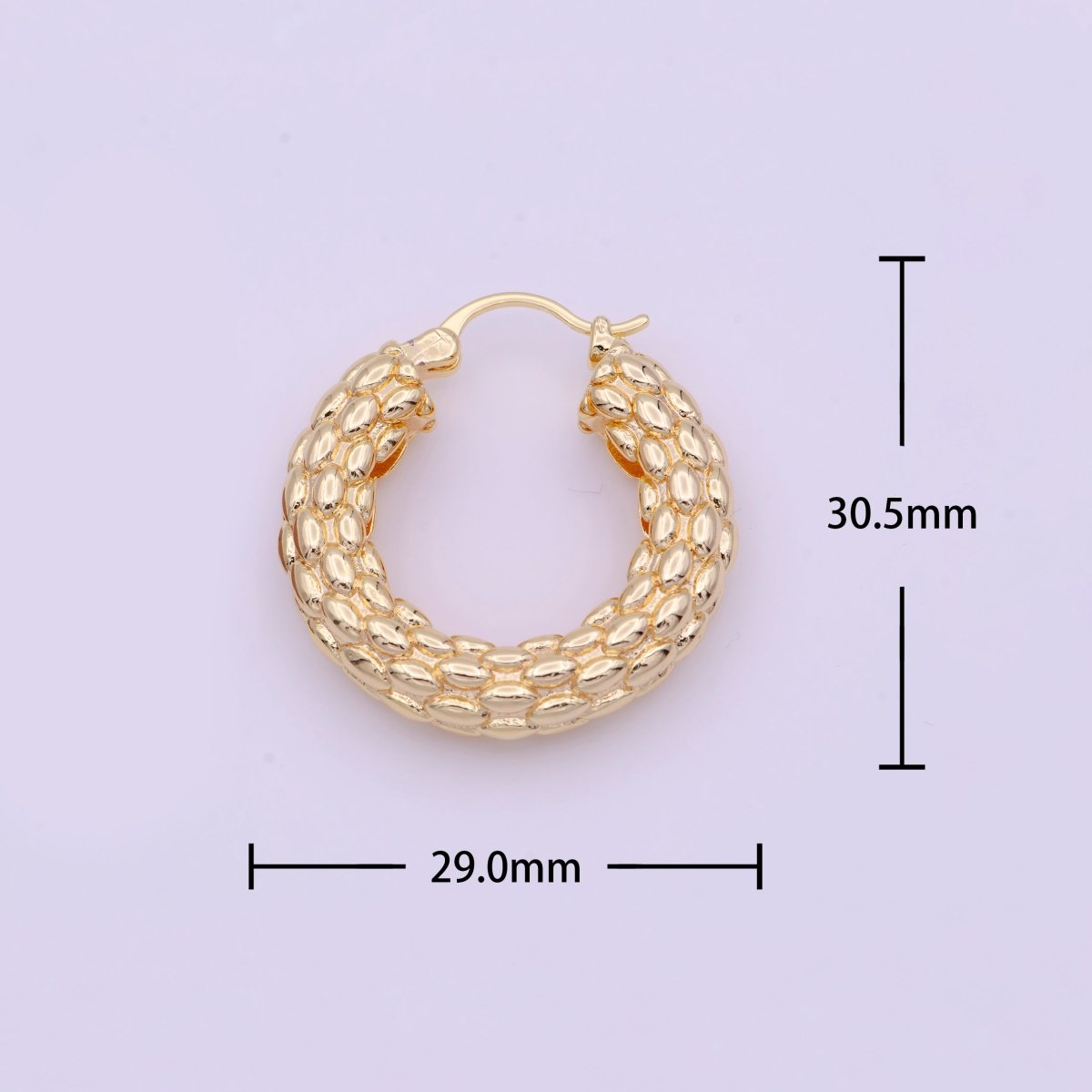 Chunky Beaded Gold Hoop Earring Textured 30mm Hoop Earring Y-157 - DLUXCA