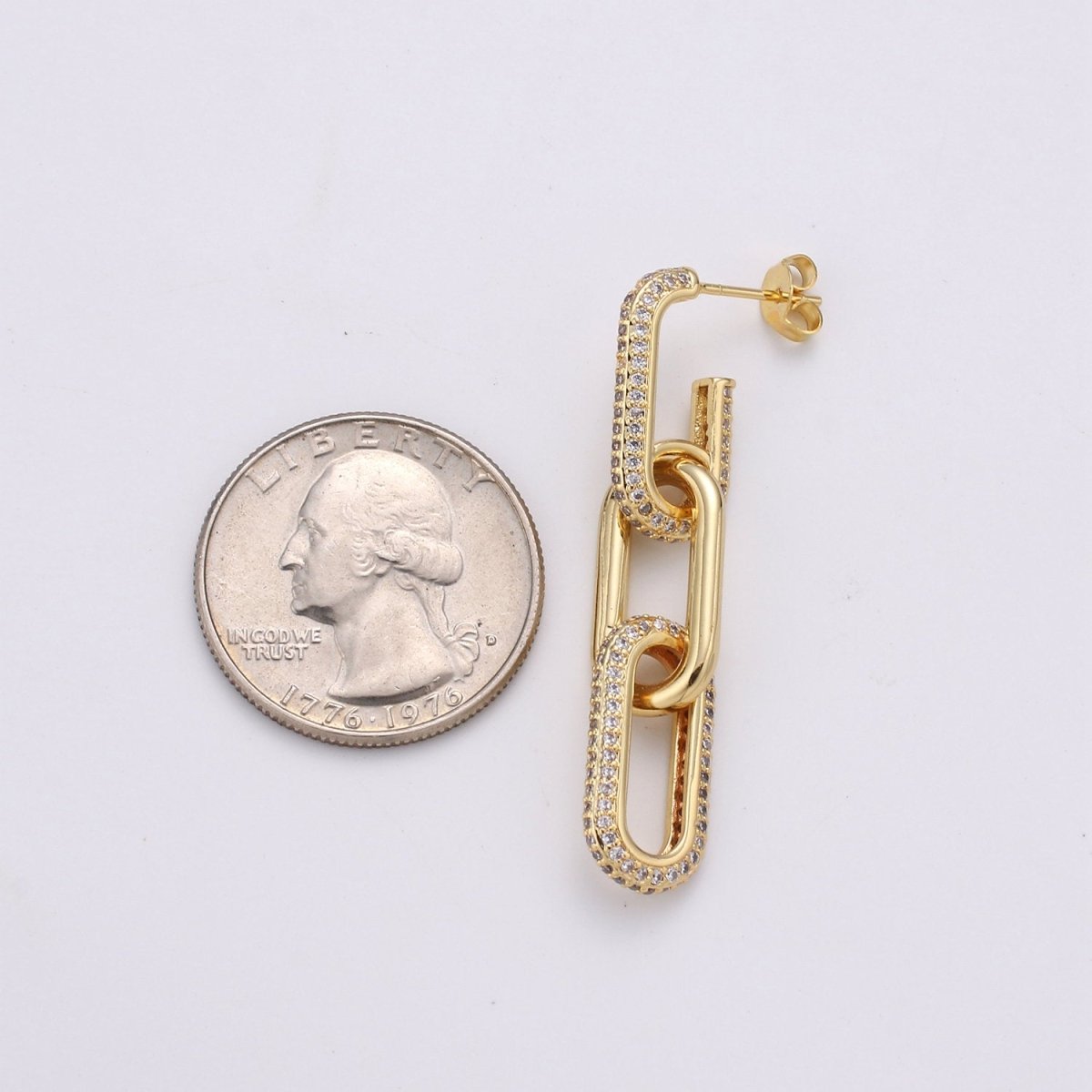 Chunky Chain Link Earrings, Gold Link Earrings, Gold Drop Earrings, Gold Dangle Earrings, 24k Gold Filled Earrings, Micro Pave CZ Earrings K-579 K-580 - DLUXCA