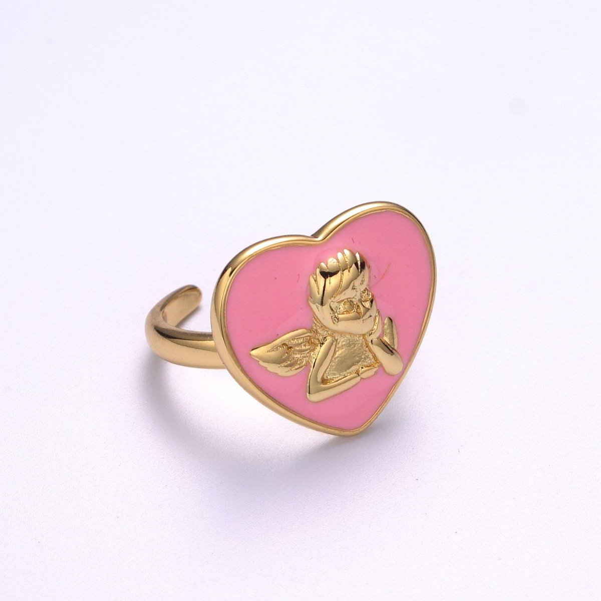 Chunky Cherub Angel Ring Statement Ring Gold Open Adjustable Ring Enamel Jewelry Valentine Gift S-225 ~ S-228 - DLUXCA