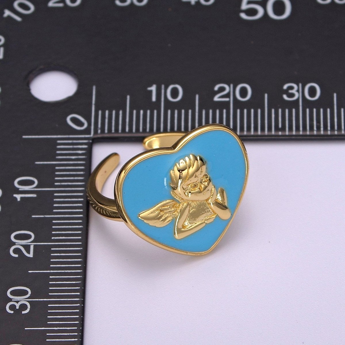 Chunky Cherub Angel Ring Statement Ring Gold Open Adjustable Ring Enamel Jewelry Valentine Gift S-225 ~ S-228 - DLUXCA