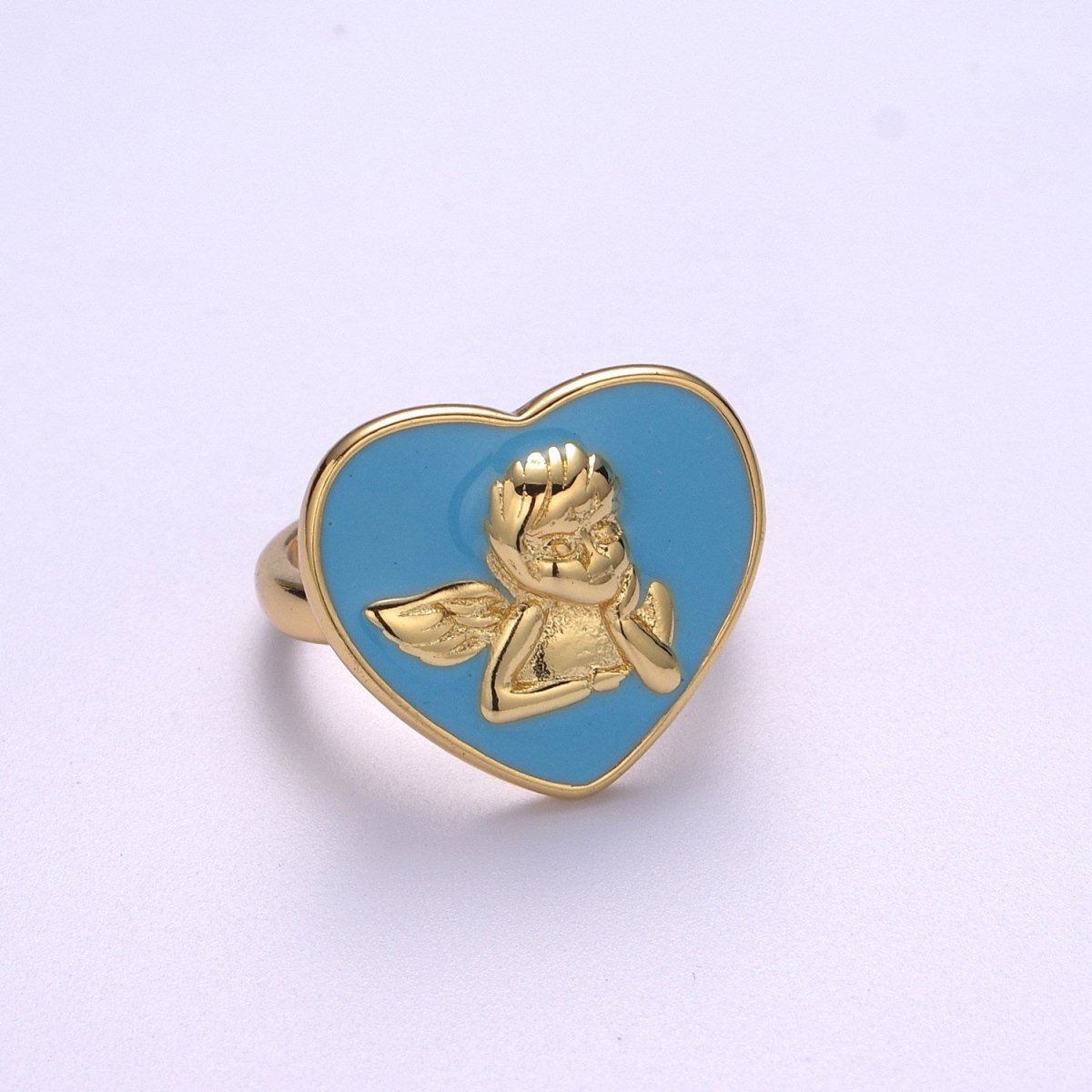 Chunky Cherub Angel Ring Statement Ring Gold Open Adjustable Ring Enamel Jewelry Valentine Gift S-225 ~ S-228 - DLUXCA