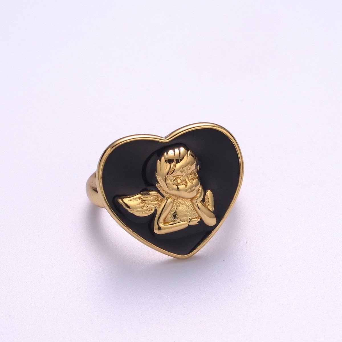 Chunky Cherub Angel Ring Statement Ring Gold Open Adjustable Ring Enamel Jewelry Valentine Gift S-225 ~ S-228 - DLUXCA